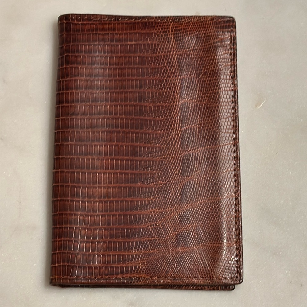 BOSCA LIZARD CARD HOLDER EUC COGNAC LEATHER 2 POCKET MINIMALIST MEN’S WALLET🦎